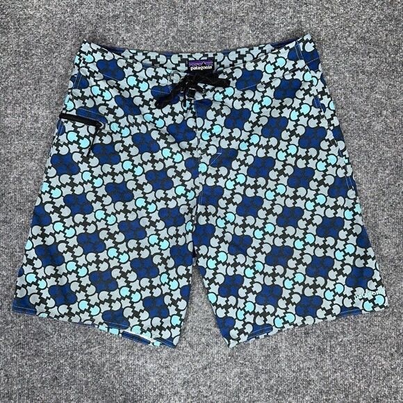 Patagonia Mens Board Shorts 32 Blue Geometric Surf Swim Trunks Drawstring Beach - Picture 1 of 8